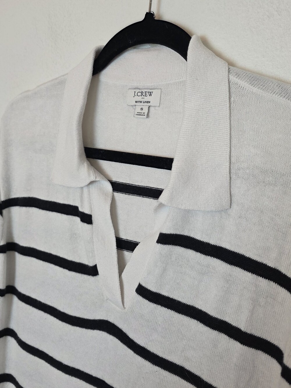 J CREW White Striped Linen-Blend Short Sleeve Polo Sweater Top Coastal 2024 Sz S - Picture 4 of 12
